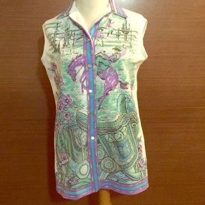 Vintage Cowgirl panel print sleeveless shirt